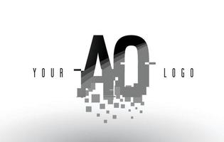 AO A O Pixel Letter Logo with Digital Shattered Black Squares vector