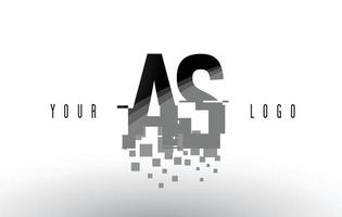 AS A S Pixel Letter Logo with Digital Shattered Black Squares vector