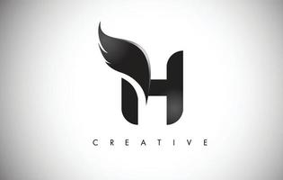 H Letter Wings Logo Design with Black Bird Fly Wing Icon. vector