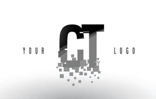 Logotipo de letra ct ct pixel con cuadrados negros rotos digitales vector