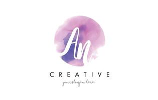 AN Watercolor Letter Logo Design with Purple Brush Stroke. vector