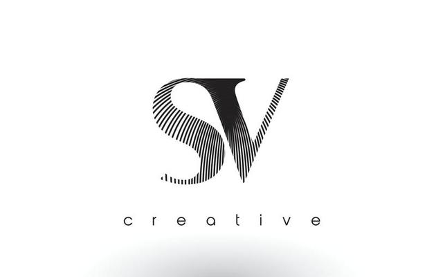 SV Logo Design With Multiple Lines and Black and White Colors.