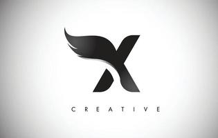 Diseño de logotipo de alas de letra x con icono de ala de mosca de pájaro negro. vector