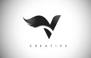 V Letter Wings Logo Design with Black Bird Fly Wing Icon. vector