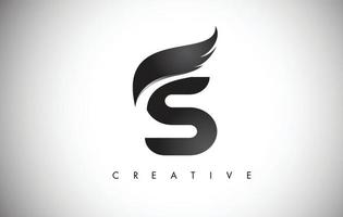 S Letter Wings Logo Design with Black Bird Fly Wing Icon. vector