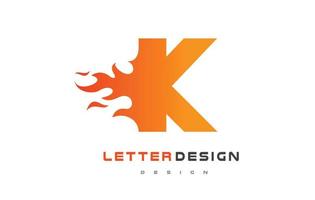 Diseño de logotipo de letra k llama. concepto de letras del logotipo de fuego. vector