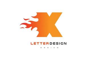 X Letter Flame Logo Design. Fire Logo Lettering Concept. vector