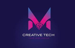 M Initial Letter Logo Design with Digital Pixels in Blue Purple Colors. vector