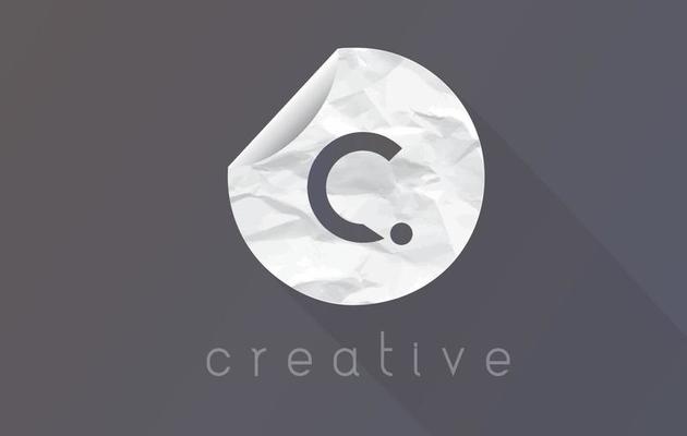 C Letter Logo with Crumpled And Torn Wrapping Paper Texture.