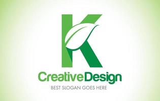K logotipo de diseño de letra de hoja verde. eco bio hoja carta icono ilustración logo. vector