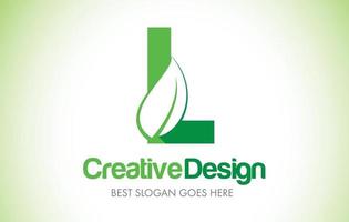 L logotipo de diseño de letra de hoja verde. eco bio hoja carta icono ilustración logo. vector