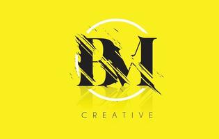 Logotipo de letra bm con diseño de dibujo vintage grundge. vector de icono de letra cortada destruida.