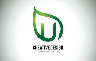 Diseño de letra de logotipo de hoja u con contorno de hoja verde vector