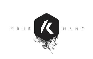 K Letter Logo Design with Black Ink Spill vector