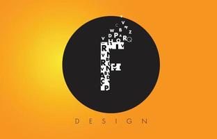 F Logo Made of Small Letters with Black Circle and Yellow Background. vector