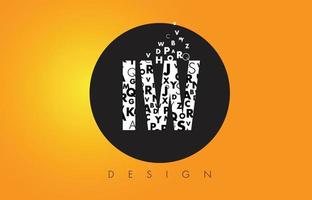 IW I W Logo Made of Small Letters with Black Circle and Yellow Background. vector