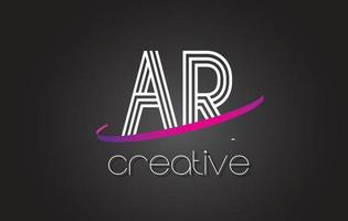 AR A R Letter Logo with Lines Design And Purple Swoosh. vector
