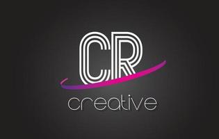 CR C R Letter Logo with Lines Design And Purple Swoosh. vector