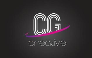 CG C G Letter Logo with Lines Design And Purple Swoosh. vector