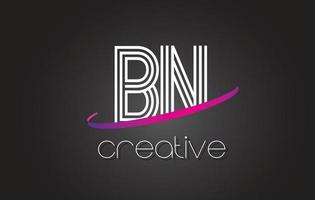 BN B N Letter Logo with Lines Design And Purple Swoosh. vector