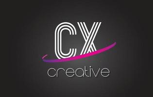 CX C X Letter Logo with Lines Design And Purple Swoosh. vector