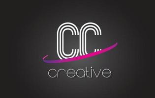 Logo de letra cc cc con diseño de líneas y swoosh morado. vector