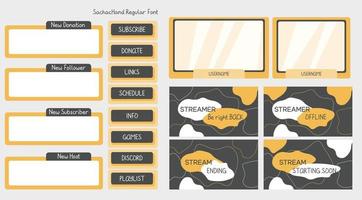 Yellow Gray twitch stream overlay with screen, panel, button elements. UI background for online cybersport player background and button vector