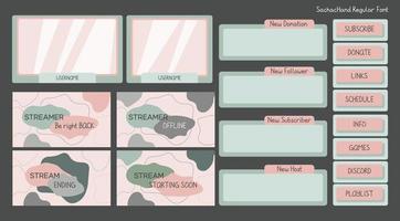 Twitch stream overlay with screen, panel, button elements in green and pink. UI background for online cybersport player background vector