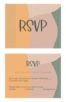 RSVP design cards for boho wedding celebration. Front and back template included. Cute beautiful layout with modern graphic typography vector