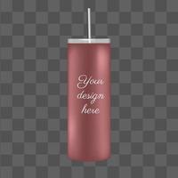 Rose gold tumbler isolated for sublimation mockup template. 3d vector object isolated. Takeaway coffee cup with straw