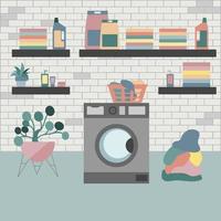 Laundry room interior. Chores in vector