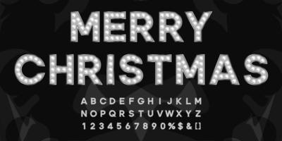 Merry Christmaas letters in silver with cold light bulbs. Abc alphabet for creating vintage text for theater or movie event vector