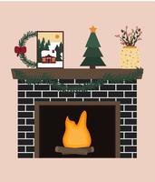 Chimenea oscura decorada para navidad. vector