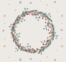 Elegant Christmas round wreath for party invitation decoration. Circle template for greeting card design with leaves. vector