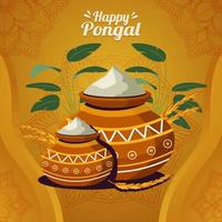 Celebrating Pongal with Clay Jug Filled with Paddy Rice vector