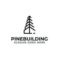 Building, Pine Tree, Minimalist Logo Design With Line Art Style vector