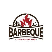 Vintage Retro Bbq Barbeque Barbecue Logo Grill Symbol Vector Design Template