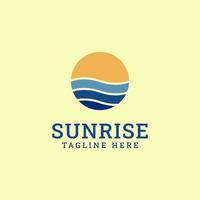 Sunrise Logo Design With Sun and Beach Illustration vector