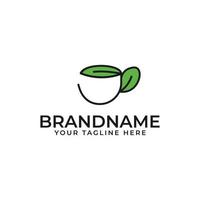 vector de diseño de logotipo de té verde con ilustración de taza y hoja