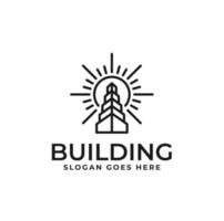 diseño de logotipo de edificio con luz solar de estilo de arte lineal vector