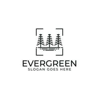 Evergreen Pine or Spruce Tree Logo Design With Minimalist Line Art Style vector
