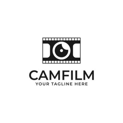 film strip, camera, lens, simple combination logo vector illustration