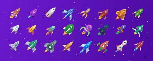 Realistic colorful rockets fleet illustration pack for game and animations. vector