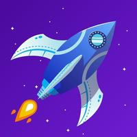 Ilustración de vuelo de cohete azul realista para juegos y animaciones. vector