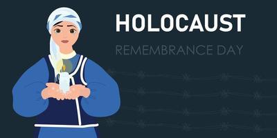 pancarta del día del recuerdo del holocausto con mujer vector