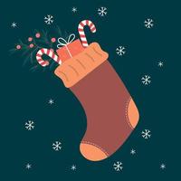 Christmas sock with gift. vector