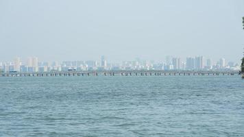 The panoramic views look around on the lake in the sunny day photo