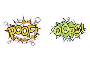 Poof comic explosion with white and yellow color. Oops, comic pop-up with light green, yellow, and white color. Comic burst with colorful Oops and Poof. Poof explosion bubbles for cartoon speeches. vector