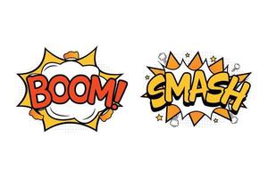 Boom comic blast with red, white, and yellow color. Smash comic explosion with yellow and white color. Comic burst with colorful boom and smash. Boom explosion bubbles for cartoon speeches. vector