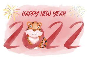 Happy new year 2022 year of the tiger in watercolor style vector